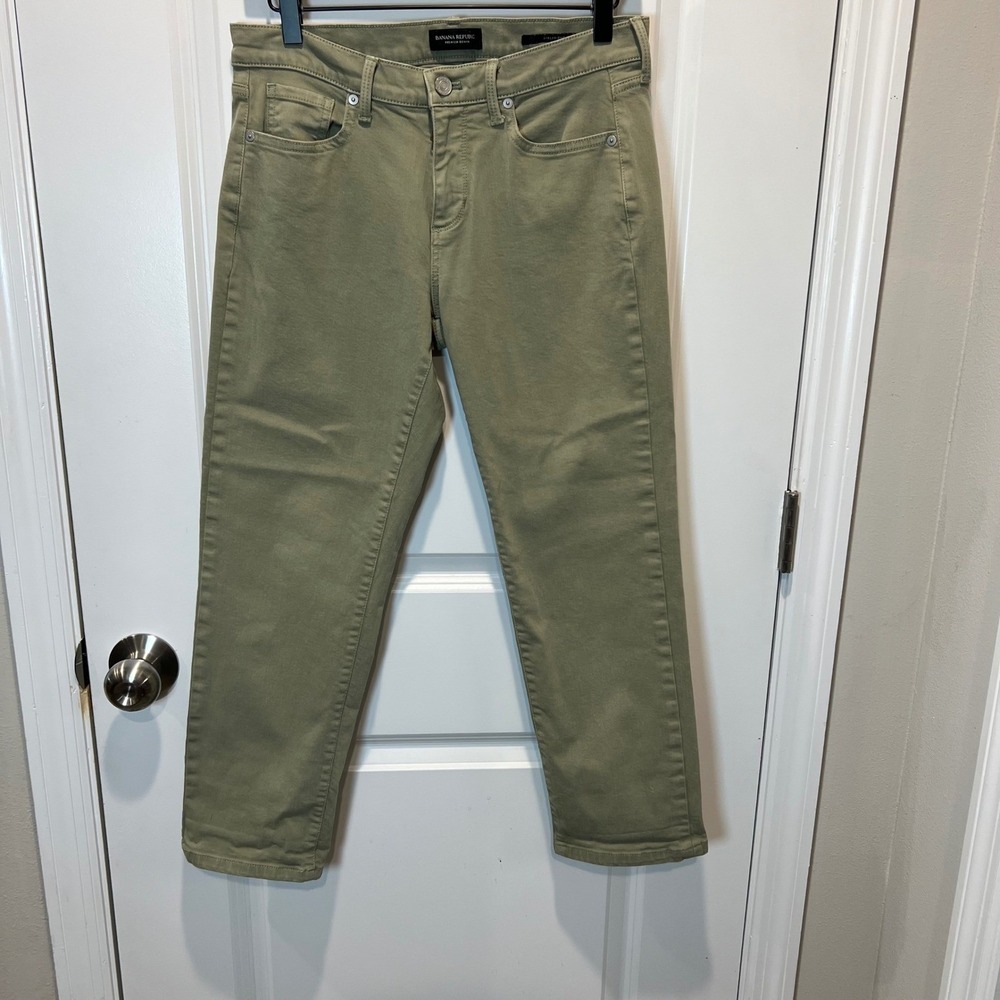 Banana Republic Womens Girlfriend Jeans Premium Denim Olive Green 27